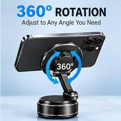 (1 Year Warranty) 360° N52 Strong Magnetic Vacuum Phone Holder, Strong Suction Mobile Mount for Car Dashboard, Windshield, Mirror & Smooth Surfaces, Hands-Free Universal Smartphone Holder - Black