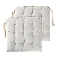 Kuber Industries 2 Pcs Cotton 16x16 Inch Chair Cushion for Sitting | Chairs Cushion For Home, Office, Dining Chair, Car, Meditation | Back Rest Support Chair Cushion with Ties | Plain - Cream