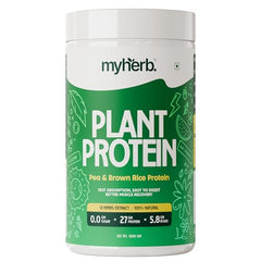 MYHERB Plant Protein Powder | Pea And Brown Rice Protein Powder | Vegan High Protein Powder | 27 gm Protien,21 Vital,6 gm BCCAs |Sugar Free|For Men,Women (500 g (Pack of 1), Chocolate)