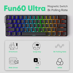 MONSGEEK FUN60 Pro Rapid Trigger Gaming Keyboard 16k Scan Rate SP Magnetic Switch HE Keyboard Wired 60% Black Shine-Through (Glare Magnetic Switch)