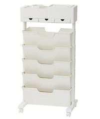 SYGA Removable Multifunctional Book Storage Rack Shelf Living Room Layered Plastic Magrack 3drawers with Wheels (OffWhite)