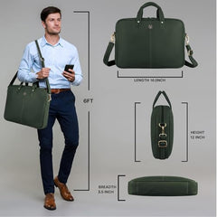 WildHorn Genuine Leather Office Bag for Men | 15.6-Inch Laptop Bag with a Minimalist Design | Professional Leather Bag with Adjustable Straps & Multiple Compartments | 1-Year Warranty