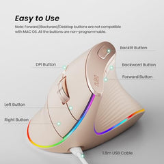 Nulea Wired Vertical Mouse, USB Ergonomic Optical Mouse with 4 Adjustable DPI, 11 RGB Backlight Modes, Compatible for Laptop, PC, Desktop, Mac, Grey
