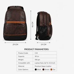 Treggo Premium 30L Anti-Theft Faux Leather Laptop Backpack for Men & Women, Water Resistant Large Travel Daypack, College School Office Casual Backpack with Laptop Compartment