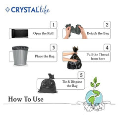 Crystal Scented Garbage Bags Black, Medium 19x22 Inches, 120 Bags | Jasmine Scented, 30 Pcs/Roll x 4, Tie-String, Wet & Dry Waste