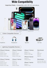 TQZEK 2in1 Light_ing 8pin to 3.5mm Adapter MFi Certified 20W Fast Charge & Hi-Fi Sound for Earphone Car Home Stereo AUX Audio Dongle for iPhone 14/13/12/11/XR/XS/X/8/7/6 Series iPad and iPod
