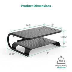 WALI Dual Monitor Stand for Desk, Desk Monitor Riser 3 Height Adjustable, Laptop Riser with Airflow Vents, Desk Organizer for Computer, Laptop, Printer, Notebook (STT003-2), 2 Pack, Black