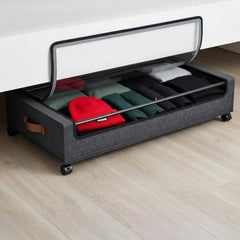 PrettyKrafts Underbed storage box with wheels and lid Metal Frame Non-Woven Fabric use for home bedroom Rolling Organizer for Clothes Shoes Toys Blankets Space Saving Solution (Pack of 1), Grey