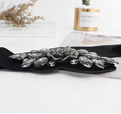 SYGA Women's Diamante Buckle Stretchy PU Leather Cinch Belt in Black (Pack of 1) - WAIST SIZE 26-35 INCHES