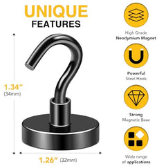 DIYMAG Magnetic Hooks 15pcs 30lbs Cruise Essentials 2026 Magnet Hook | Neodymium Heavy Duty Strong Magnets Hanging Ship Cabins Refrigerator Fridge Classroom Beach Vacation Kitchen Grills Home Tool