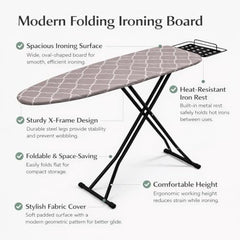 STEFFAN Heavy Duty Vertical Ironing Board, Foldable, 19 mm Metal Bracket, Adjustable Height, Pure Cotton Cover, Lattice Design | Clothes Iron Table| Home Laundry Accessory | 111x30 cm, Pink