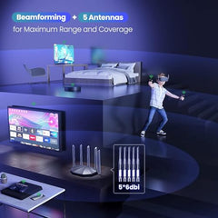 Tenda AC10 AC1200 Wireless Smart Dual-Band Gigabit WiFi Router, MU-MIMO, 4 Gigabit Ports, 867Mbps/5 GHz+ 300Mbps /2.4GHz, Support VPN Server, WiFi Schedule, (Black, Not a Modem)