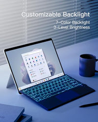 Inateck Surface Pro 11 Keyboard, Surface Pro Keyboard Compatible with Surface Pro 11/10/9/8/X, 7-Color Backlit, Slim Design, Quiet Typing, Touchpad Support, KB05111
