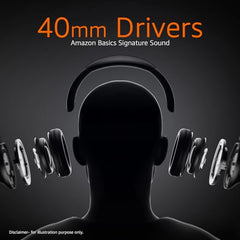 Amazon Basics Wireless Over Ear Headphones, Bluetooth 5.4, 40mm Drivers, 18H Playtime, Foldable Lightweight Design with Aux Support, Deep Bass & Mic, Black