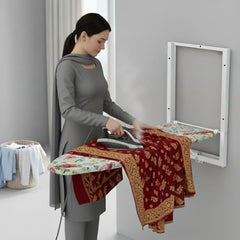 CIPLA PLAST Wall Mount Ironing Table/Board | Space-Saving & Foldable Mechanism | Wooden Surface | DIY Assembly | Easy-Release Lever, Removable Cotton Cover & Mounting Hardware | 85X34 CMS