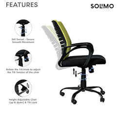 Amazon Brand - Solimo Worklo Mid Back Office Chair for Work from Home | Study | Revolving | Computer (Heavy Duty Powder Coated Metal Base, Stylish Black Mesh)