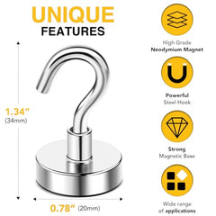 DIYMAG Magnetic Hooks 15pcs 30lbs Cruise Essentials 2026 Magnet Hook | Neodymium Heavy Duty Strong Magnets Hanging Ship Cabins Refrigerator Fridge Classroom Beach Vacation Kitchen Grills Home Tool