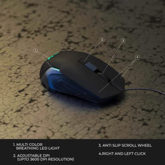 Arctic Fox Wired USB Gaming Mouse with Breathing Lights and DPI Upto 3600 (Charcoal Black)