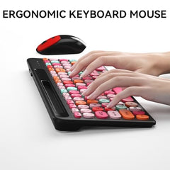 Retro Wireless Keyboard and Mouse Combo, Full-Size USB Keyboard with Round Keycaps, 2.4GHz Wireless for Desktop, Laptop and Computer (Green-Colorful)