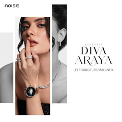 Noise Diva Araya Smartwatch for Women with AMOLED Display (850 Nits), 60 Precision-Set Crystals, Cycle Tracking, Skin Temperature, SOS with Live Location, 100+ Watch Faces - Rose Gold Link