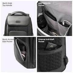 HARISSONS Teknos Business Travel Laptop Backpack | 35L | Fits 15.6” Laptop | 900D PU-Coated Polyester & Vegan Leather | Work, Travel & Commute | USB Port, Anti-Theft Pocket, Rain Cover (Black)