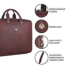 WildHorn Genuine Leather Office Bag for Men | 15.6-Inch Laptop Bag with a Minimalist Design | Professional Leather Bag with Adjustable Straps & Multiple Compartments | 1-Year Warranty