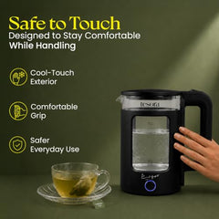 Tesora 1.8L Electric Kettle, 1500W,Stainless Steel Interior, 12 Recipe Book | Electric Water Boiler, Tea Maker, 1500W Fast Boiling, Cool-Touch Body, 360° Base, Auto Shut-Off, Boil-Dry Protection