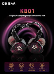 KBEAR KB01 in-Ear Monitor Wired Earphones, Beryllium Diaphragm Dynamic Driver HiFi Headphones Clear Sound Good Bass Wired Earbuds for Musicians Singer Stage with OFC Cable/Resin Cavity