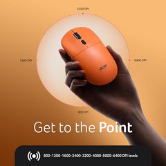 Acer PopGo Wireless Mouse | 2.4G + BT5.4 Dual Mode | 500mAh Rechargeable Battery | Adjustable DPI up to 6400 | Silent Click | 6 Buttons+Scroll Wheel | 10m Range | Windows & Mac Compatible – Orange