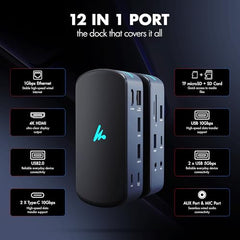 Type C 14 in 1 Wozoyo Docking Station, PD 100W, 2X4K@60Hz HDMI,4K DisplayPort, 2XType-C 10Gbps, USB 10Gbps, Gigabit Ethernet, AUX Port,Universally Compatible Thunderbolt 4,macOS,Windows,Android & iOS