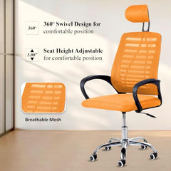 Casa Copenhagen Mesh Mid Back Office/Study/Computer/Revolving/Desk Chair for Work from Home -Metal Base, Height Adjustable Seat - Grey Milange & Black Handle
