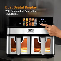 KENT Digital Air Fryer 5L | 1400W | Bake, Grill & Roast | Up to 80% Less Oil Usage | 8 Preset Menu | Rapid Heat Circulation | Digital Display & Touch Control Panel | Glass Window with in built Light