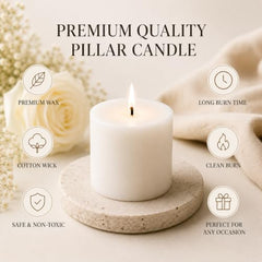 C Lal & Sons Silver Pillar Candle 2x2 Inch | Long Burning Decorative Wax Candle | 20H Burn Time | Unscented Candle for Home Décor, Wedding Decoration, Prayer, Meditation, Festivals & Romantic Ambience