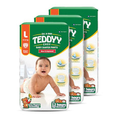 TEDDYY Easy Baby M Size Diaper Tape Style |126 Count (Medium) | 6-11 kgs (Pack of 2) | Quick Absorbency | Extra Super Soft | Anti - Bacterial | Wetness Indicator with Adjustable Grip Tapes