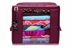 VR ATULIT BY CHOOSY 12 Flap Saree Bag | Clothes Storage Bag for Sarees, Blankets | Large Storage Bag for Clothes with Transparent Zip Covers | Foldable Quilted Bag Organizer with Handle for Wardrobe