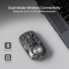 Portronics Toad 8 Transparent Wireless Bluetooth Mouse with Dual Wireless (BT + 2.4 GHz), Rechargeable Battery, Noise-Free Clicking, Show/Hide Desktop, Multi-Device Pair, Adjust Sensitivity (Grey)