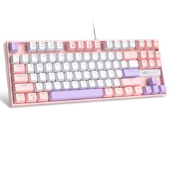 MageGee 75% Mechanical Gaming Keyboard with Brown Switch, LED White Backlit Keyboard, 87 Keys Compact TKL Wired Computer Keyboard for Windows Laptop PC Gamer - Retro Grey/White