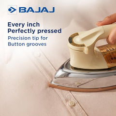 Bajaj DHX-9 1000W Heavy Weight Dry Iron | Advance Soleplate And Anti-Bacterial German Coating Technology | Multiple Temperature Levels | 2 Yr Warranty 【Ivory】