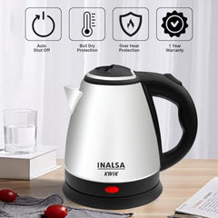 INALSA Electric Kettle for Hot Water |1.8 L Capacity| LED Illumination & Borosilicate Glass Body| 2 Year Warranty|Multipurpose Electric Kettle| Water Boiler (Prism Inox),1350 Watts