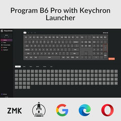 Keychron B6 Pro Ultra-Thin Wireless Keyboard, Full-Size QMK with Numeric Keypad Quiet Typing, 2.4 GHz/Bluetooth 5.2/Wired Connection Long Battery Life, Compatible with Mac Windows Linux - Space Gray