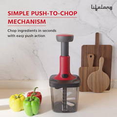 Lifelong Push Chopper 650ml | Compact and Efficient Vegetable, Onion, and Garlic Chopper, Essential Manual Kitchen Cutter for Quick and Easy Food Preparation, Ideal for Small Kitchens and Meal Prep