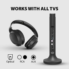 Avantree Opera 35Hrs Comfortable Wireless Headphones for TV Watching with Bluetooth 5.0 Transmitter & Charging Stand, Clear Dialogue Mode, Passthrough, High Volume for Seniors, 164FT Long Range