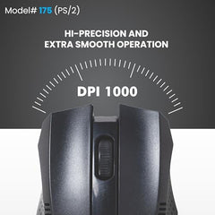 Prodot PS2 Plug & Play Ergonomic Wired Mouse I High Resolution 1000 DPI Optical Sensor I 5M Key Press Life & Clickable Scroll Wheel I 1 Year Warranty I Works with Windows, iOS, Linux