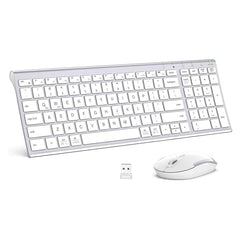 iClever Wireless Keyboard & Mouse Combo GK03-2.4G Portable Wireless Keyboard Mouse with Rechargeable Battery, Ergonomic Design, Full Size, Slim & Thin, Stable Connection, Adjustable DPI, Silver/White