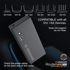Resonate RouterUPS® Gen2 | Original Router UPS for 12V WiFi Router & Modem (Supports up to 2A) (7800mAh - 95% Longer Power Backup) | Compact Mini UPS with Intelligent Charging (Upto 6 Hrs Internet)