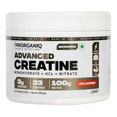 Prorganiq Advanced Creatine Monohydrate + HCL + Nitrate | 3-in-1 Formula | Micronized Powder for Men & Women (250 Grams, Unflavoured)