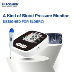 NISCOMED PW-221 Digital LCD Display BP Check Machine For Home | Fully Automatic Upper Arm Style BP Monitor | With USB Cable & AAA Battery | Memory 99 x 2 Users With Digital Thermometer