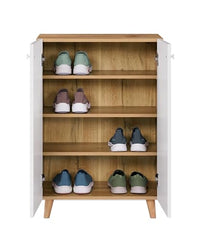 DeckUp Milo Engineered Wood 2-Door Shoe Rack (Wotan Oak & White, Matte Finish)