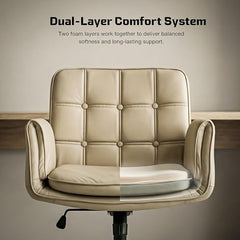 DROGO Zen Atora Ergonomic Criss Cross Legged Office Chair for Work with 5 Gear Armrest & Wide Thick Cushion Seat | PU Leather Computer Chair with Adjustable Height, Recline & Heavy Metal Base (Black)