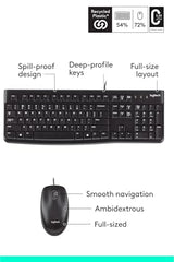 Logitech MK120 Wired USB Keyboard and Mouse Set for Windows, Optical Wired Mouse, Full-Size Keyboard, USB Plug-and-Play, Compatible for PC, Laptop - Black